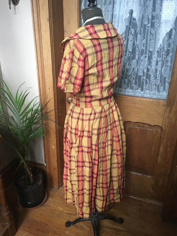 Vintage 1950's Golden Yellow and Pink Plaid Day D… - image 4