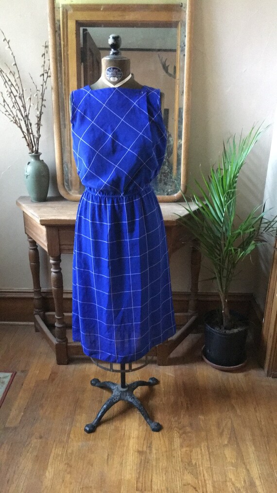 Vintage 1980s Royal Blue Sheer Dress with Subtle … - image 1
