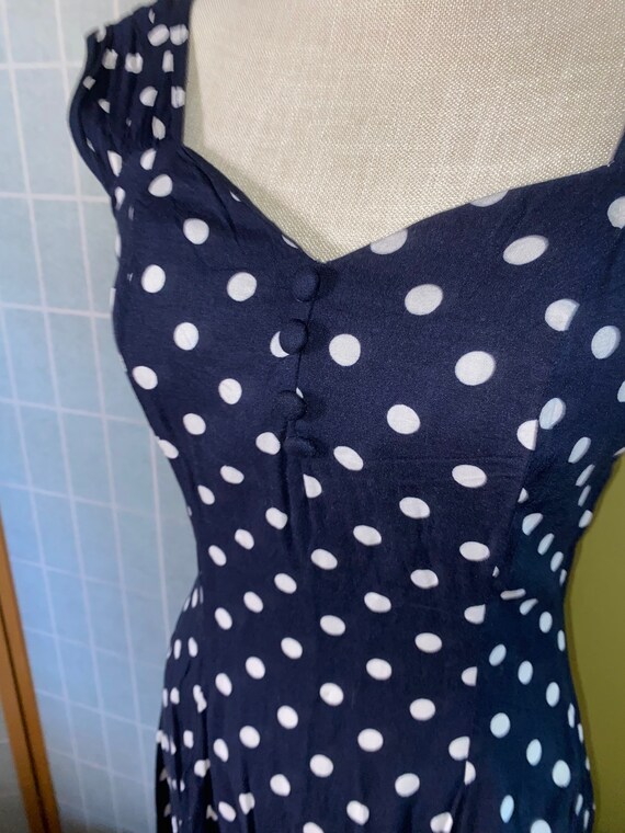 Vintage 1980’s navy blue and white polka dot dres… - image 3