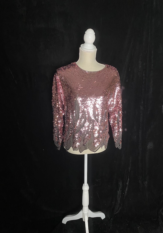 Vintage 1980’s black silk and pink sequin Oleg Ca… - image 2