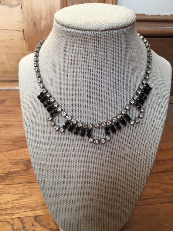 Vintage 1960's Black and Clear Rhinestone Diamond 