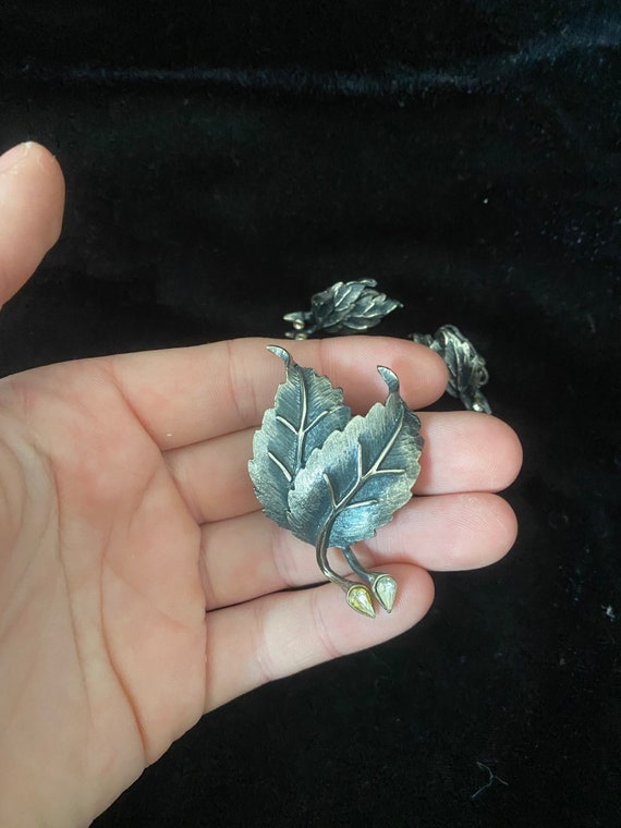 Vintage 1950’s 1960’s silver leaf and rhinestone … - image 2