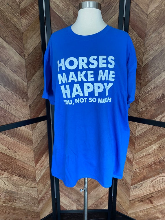 2000’s blue short sleeve funny horse tshirt, horse