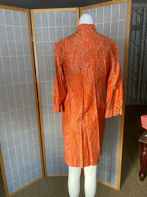 Vintage 1960’s orange and pink paisley shirt dres… - image 4