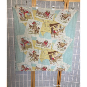 Vintage 1950’s novelty cowboy print baby quilt