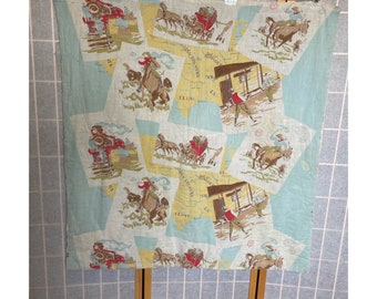 Vintage 1950 novità cowboy stampa baby quilt