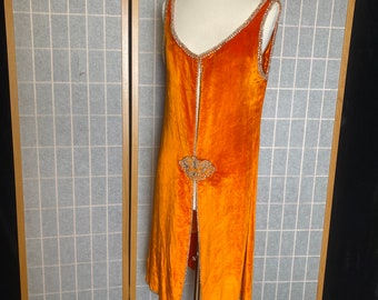 Vintage 1940’s orange velvet and rhinestone dance costume, size small