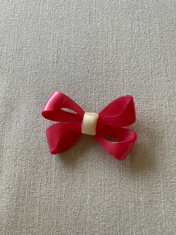 Vintage 1950's Pink Plastic Bow Brooch, Pin