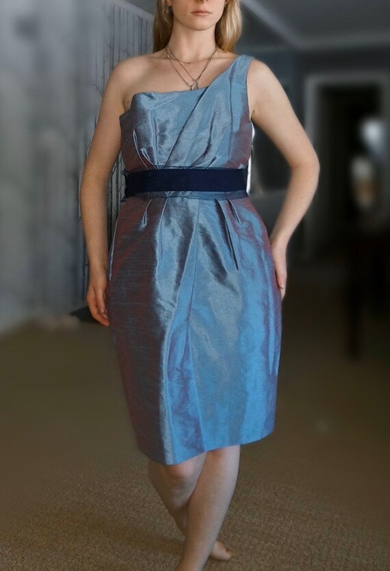 Vintage 1980's Blue One Shoudler Sharkskin Party D