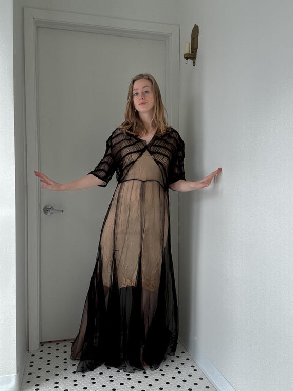 Vintage 1930’s 40’s sheer black gown, dress size … - image 1