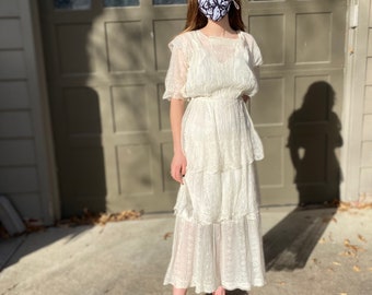 Antique vintage 1900’s white all lace lawn gown, size xs