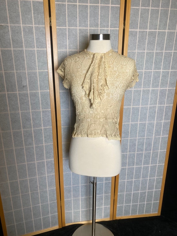 Vintage 1930’s antique sheer corded beige blouse … - image 1