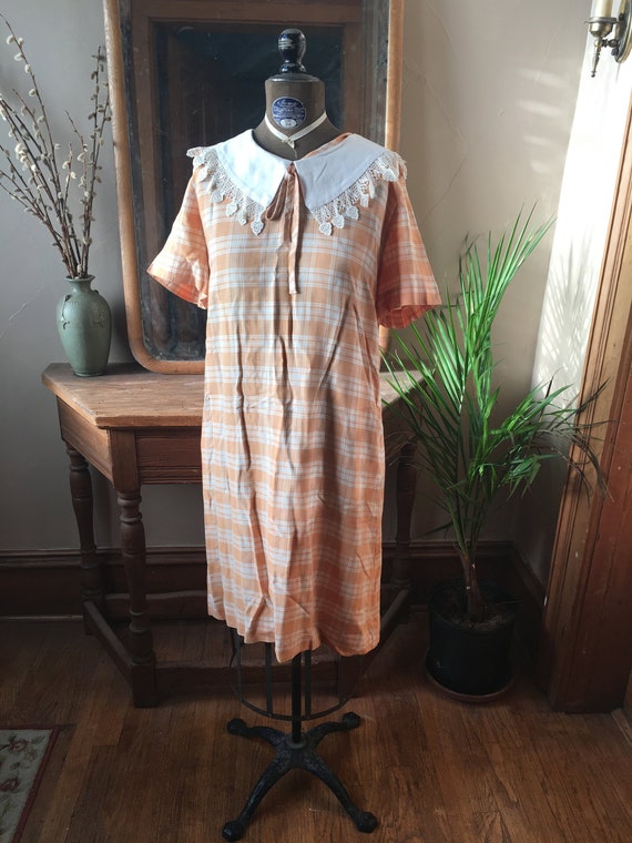 Vintage 1960's Yellow and White Plaid Dress with … - image 1