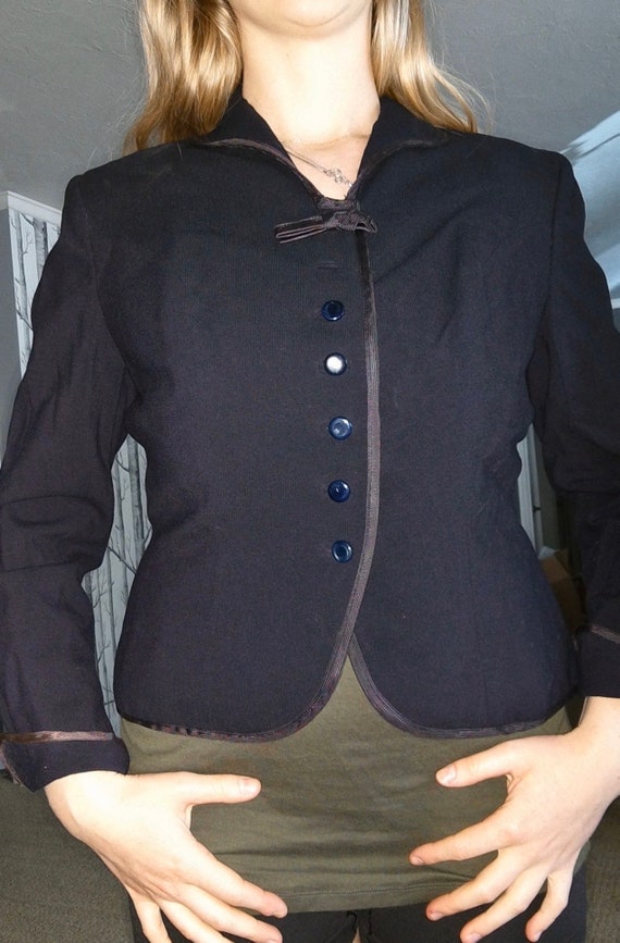 Vintage 1940's Navy Blue Blazer Jacket, Size Small - image 1