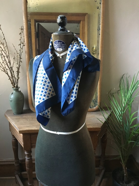 Vintage Square Blue and White Rose Scarf - image 1