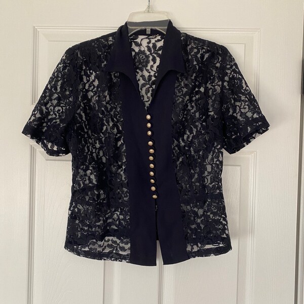 Navy Knotted Sheer Blouse main image 1