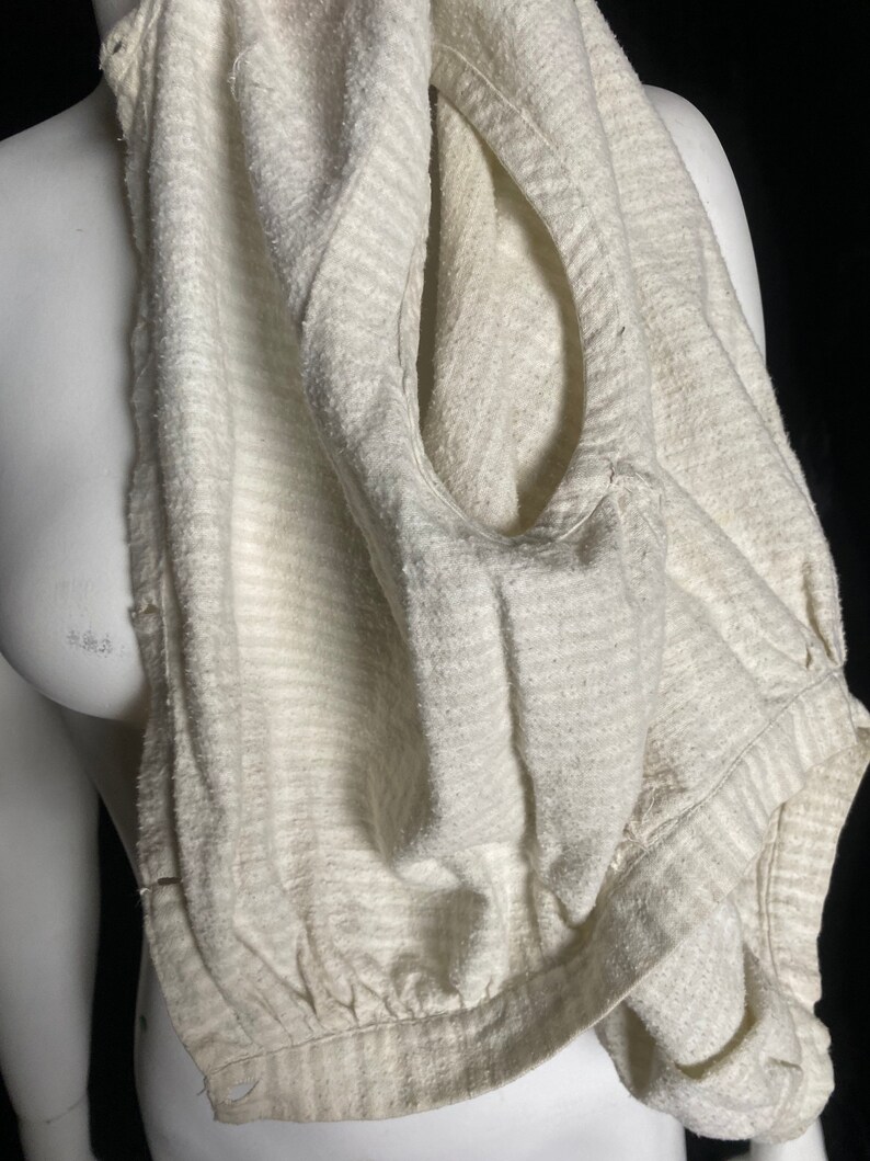 Vintage antique 1900s 1910 white stripe fleece undershirt, size xs image 9