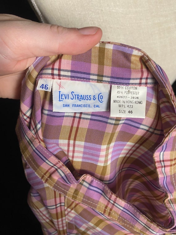 Vintage 1970’s purple plaid Levi’s smock button b… - image 9