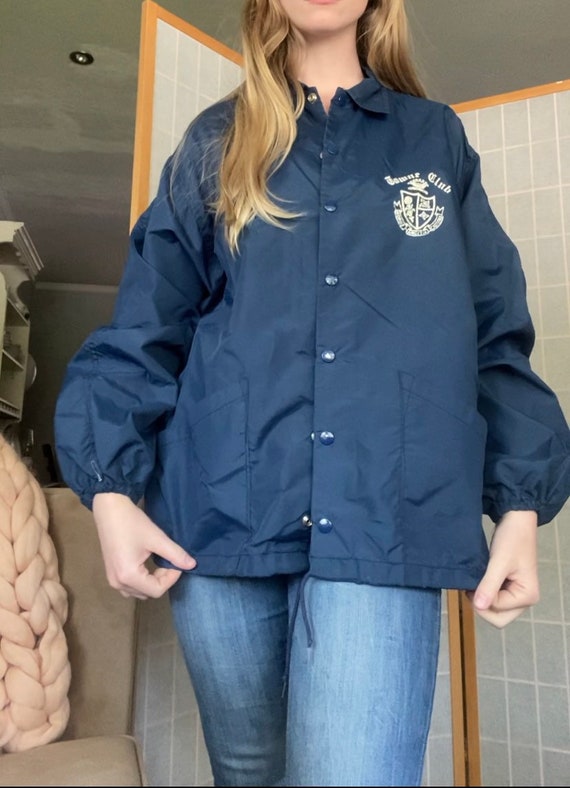 Vintage 1970’s navy blue Towne Club windbreaker, … - image 2