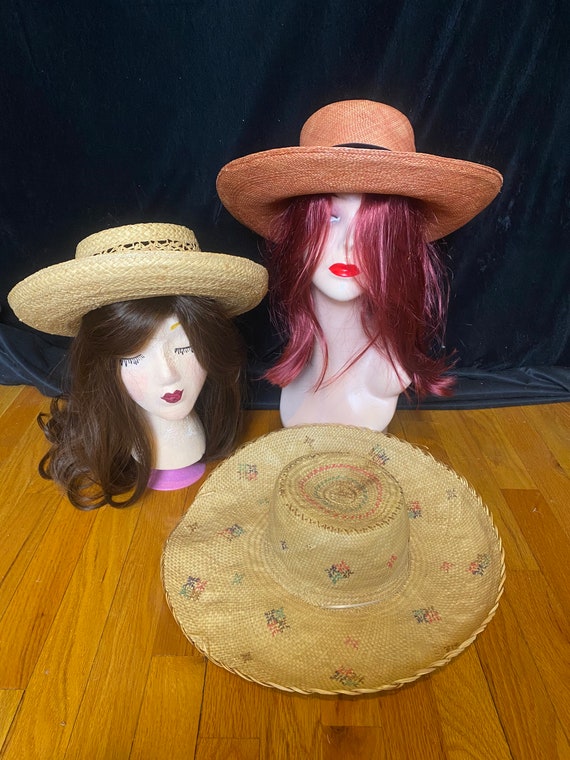 Lot of 3 vintage straw sun hats
