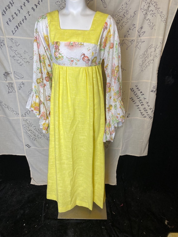 Vintage 1970's Yellow and White Empire Waist Dress With Ruffle Angel Wing  Sleeve, Size Xs - Etsy UK