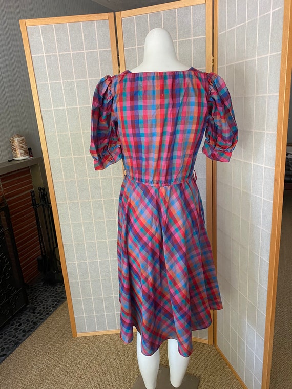 Vintage 1970’s, 1980’s pink colorful plaid dress - image 6