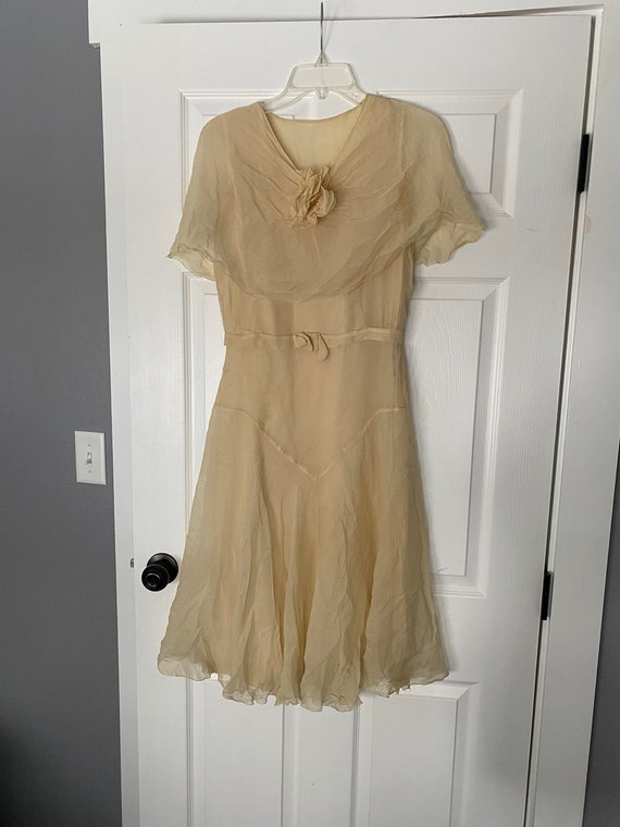 Vintage antique 1920’s 1930’s cream silk chiffon … - image 1