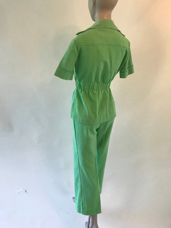 Vintage 1970s linen look green suit with pants an… - image 7