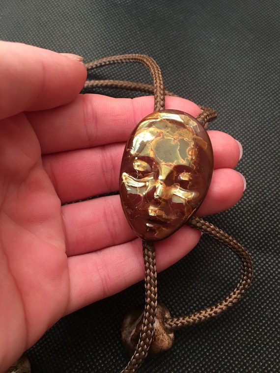 Vintage 1990's Brown Metallic Ceramic Face Bolo T… - image 2