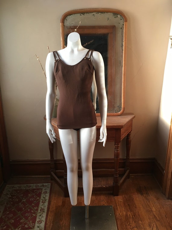 Vintage 1960's Brown and Gold One-Piece Swimsuit,