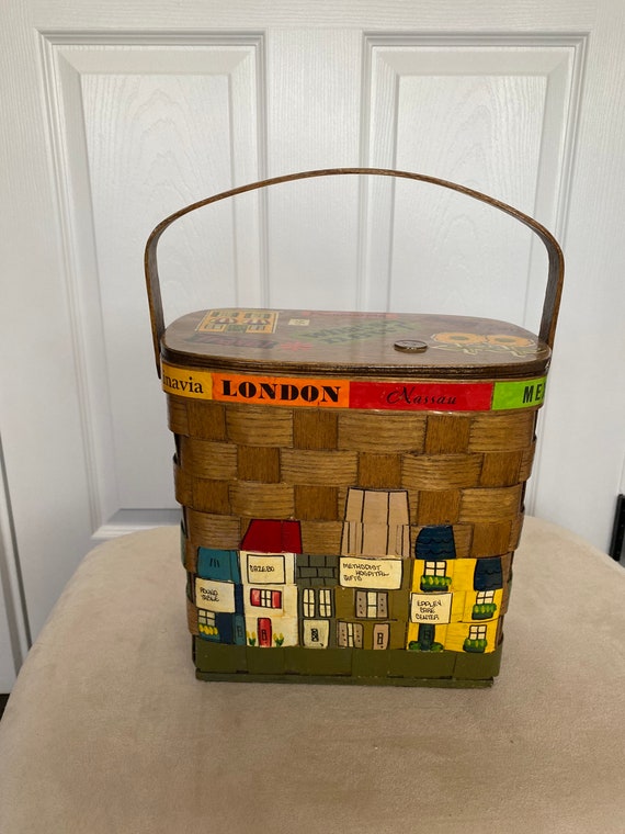 1970’s painted and hand crafted basket purse with 