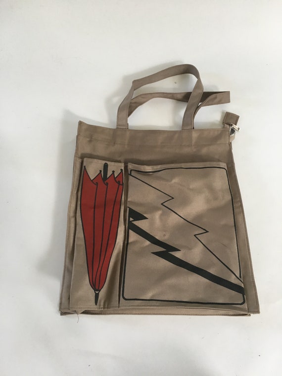 Vintage 1970's Tan Shoulder Bag with Umbrella Pou… - image 1