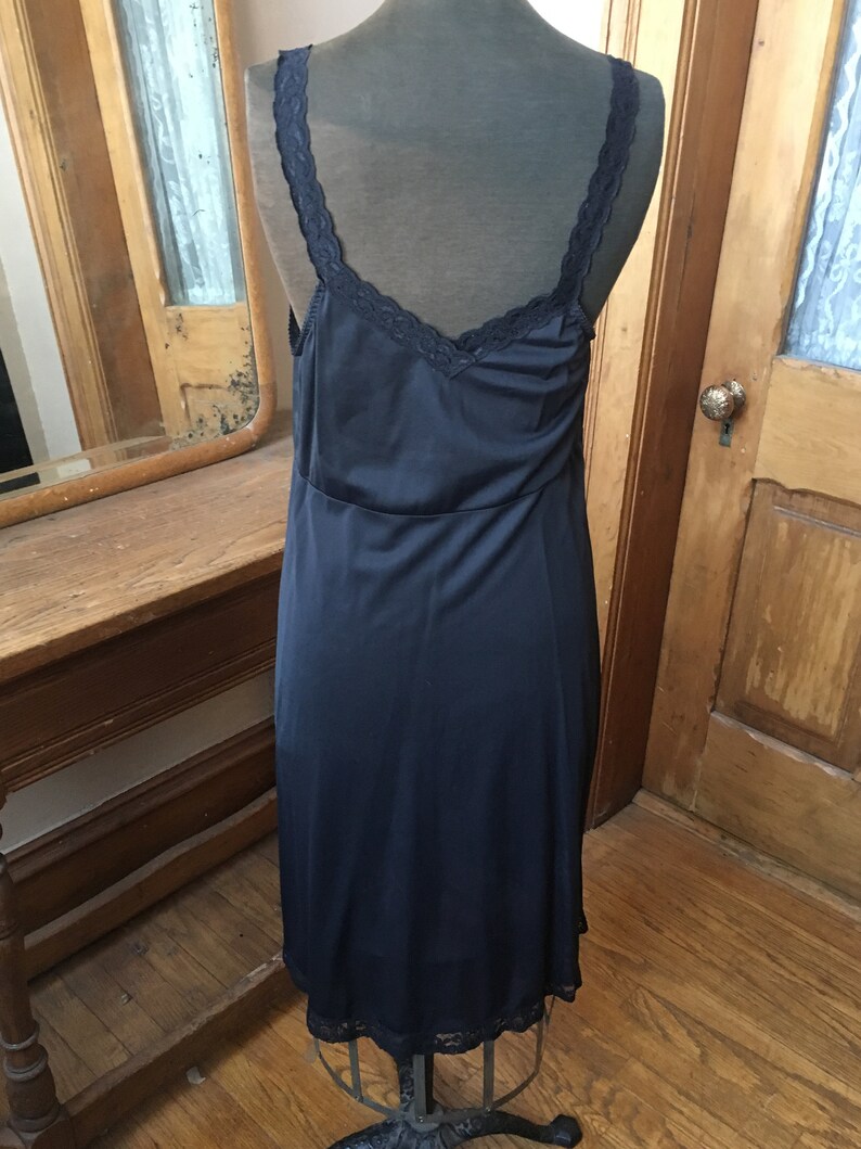 large Size medium Vintage Black Nylon Long Slip Dress