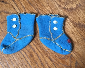 Vintage Blue Baby Booties