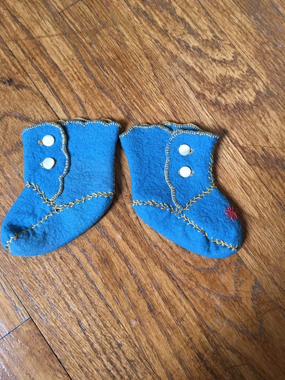 Vintage Blue Baby Booties - image 1