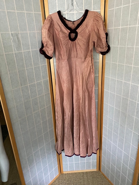 Vintage antique 1930’s silk taffeta pink dress wi… - image 1