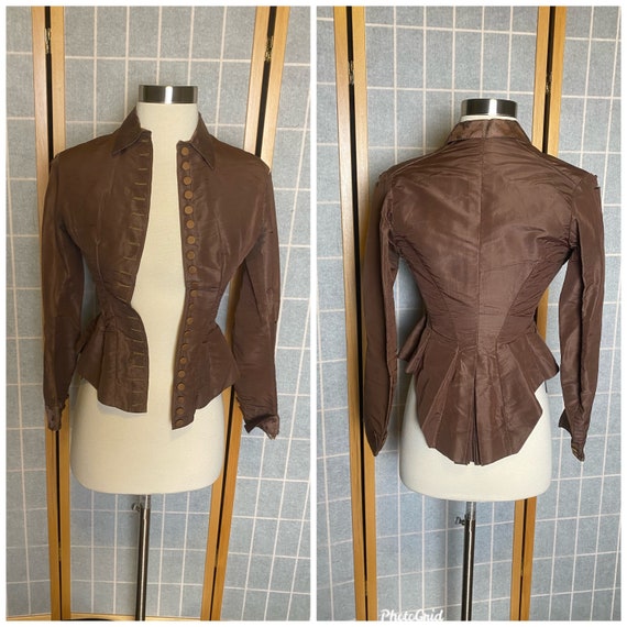 Antique 1900s Brown Silk Fitted Tailored Jacket, Size Xxs -  Canada