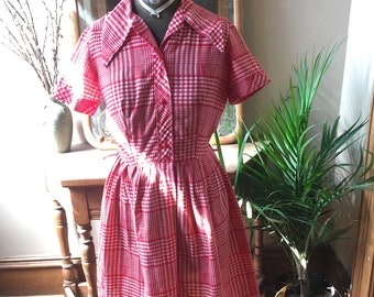 Vintage 1970's Red and White Plaid Dress, size small