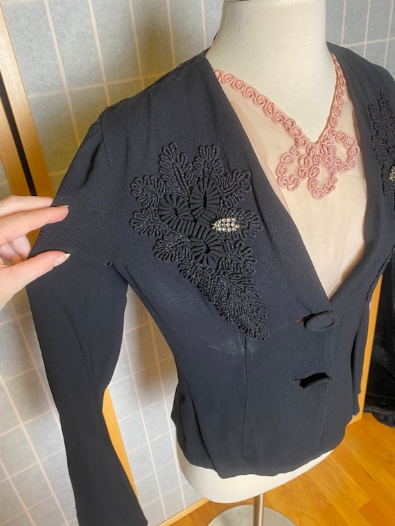 Vintage 1940’s black crepe blazer with cording an… - image 2