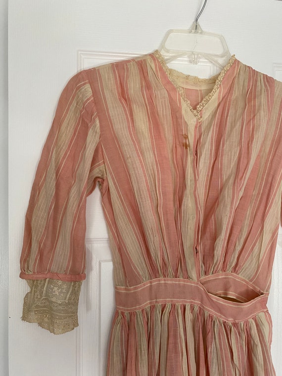 Antique 1900s pink and white cotton stripe dress … - image 2