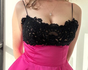 black and hot pink party dresses black and pink prom dress Elegant Off the Shoulder Black and Hot Pink Prom Dresses,Girls Senior Siaoryne