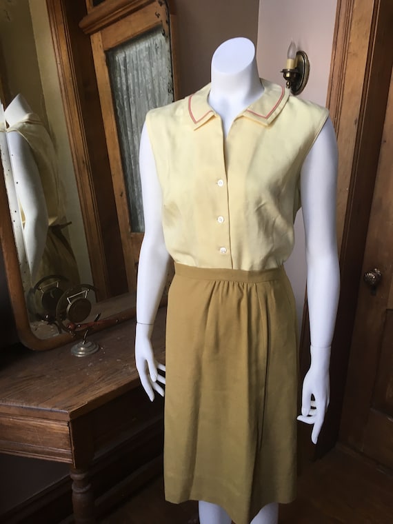 Vintage 1940's Two Piece Yellow Top, Shirt, Blouse