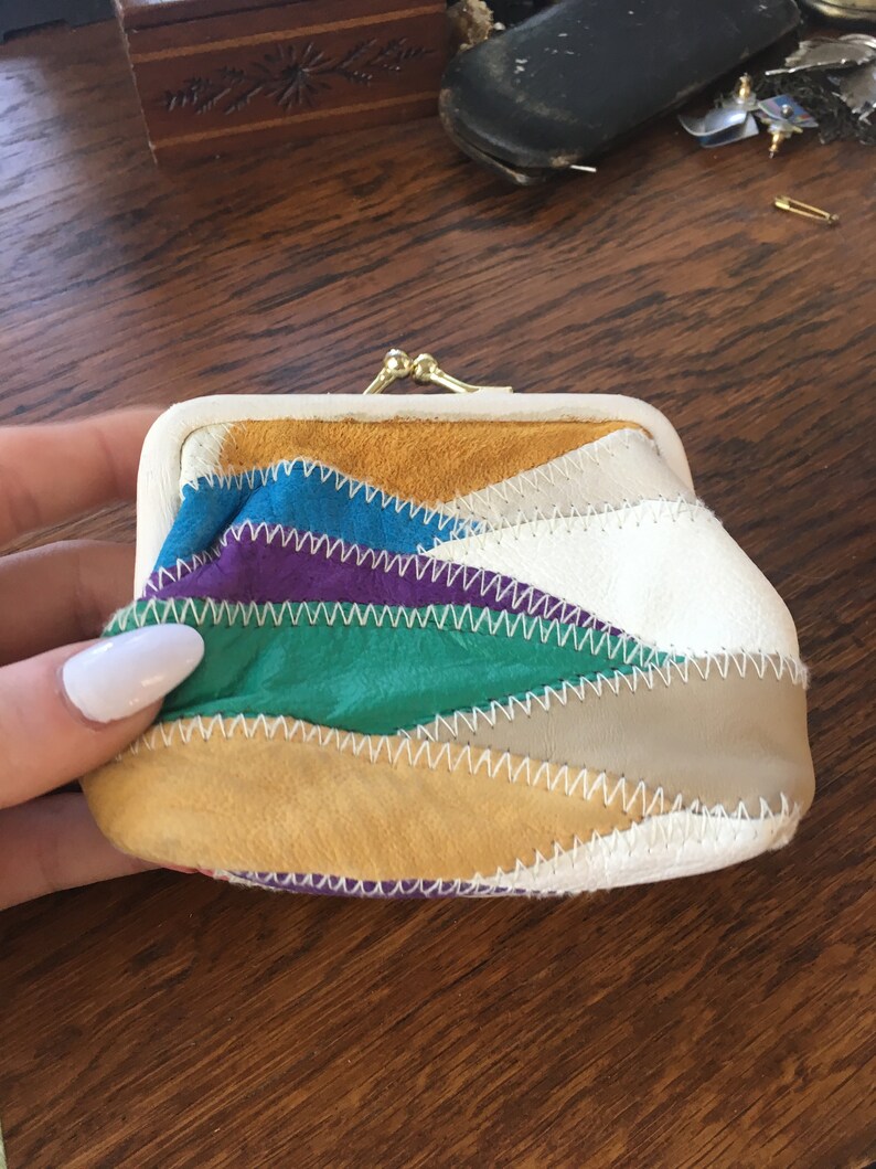 Vintage Colorful Color block Leather Suede Coin Purse