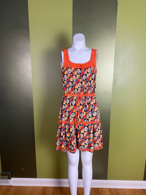 Vintage 1970’s floral summer dress with orange cr… - image 1