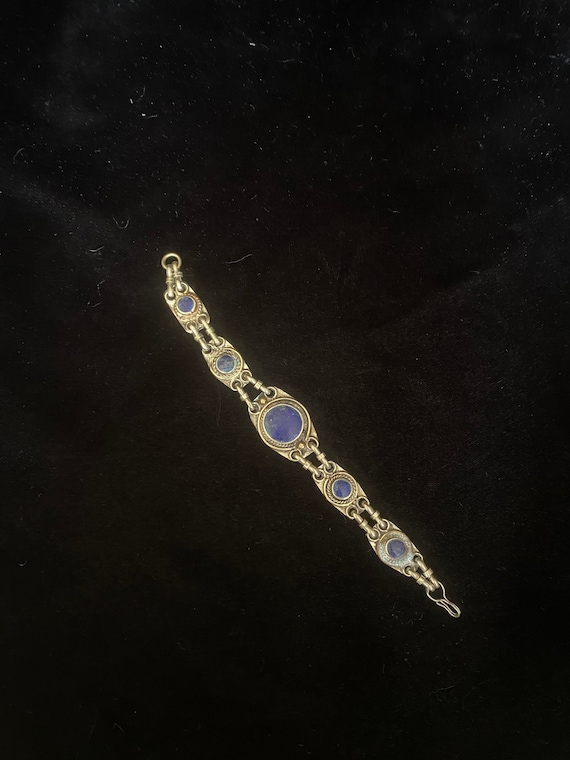 Antique victorian silver bracelet with blue stones