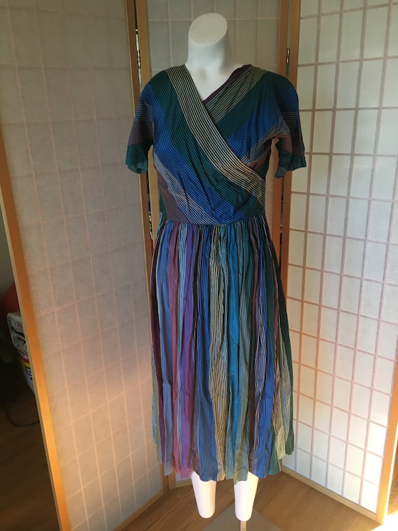 Vintage 1940, 1950's Colorful Rainbow Stripe Dress