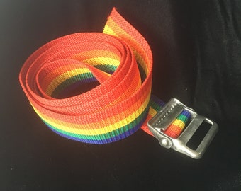 Vintage 1960's Rainbow Striped Suitcase Strap, Buckle