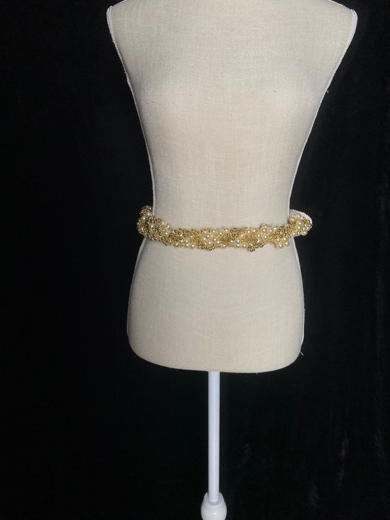 Vintage 1980’s white and gold chunky beaded belt - image 1