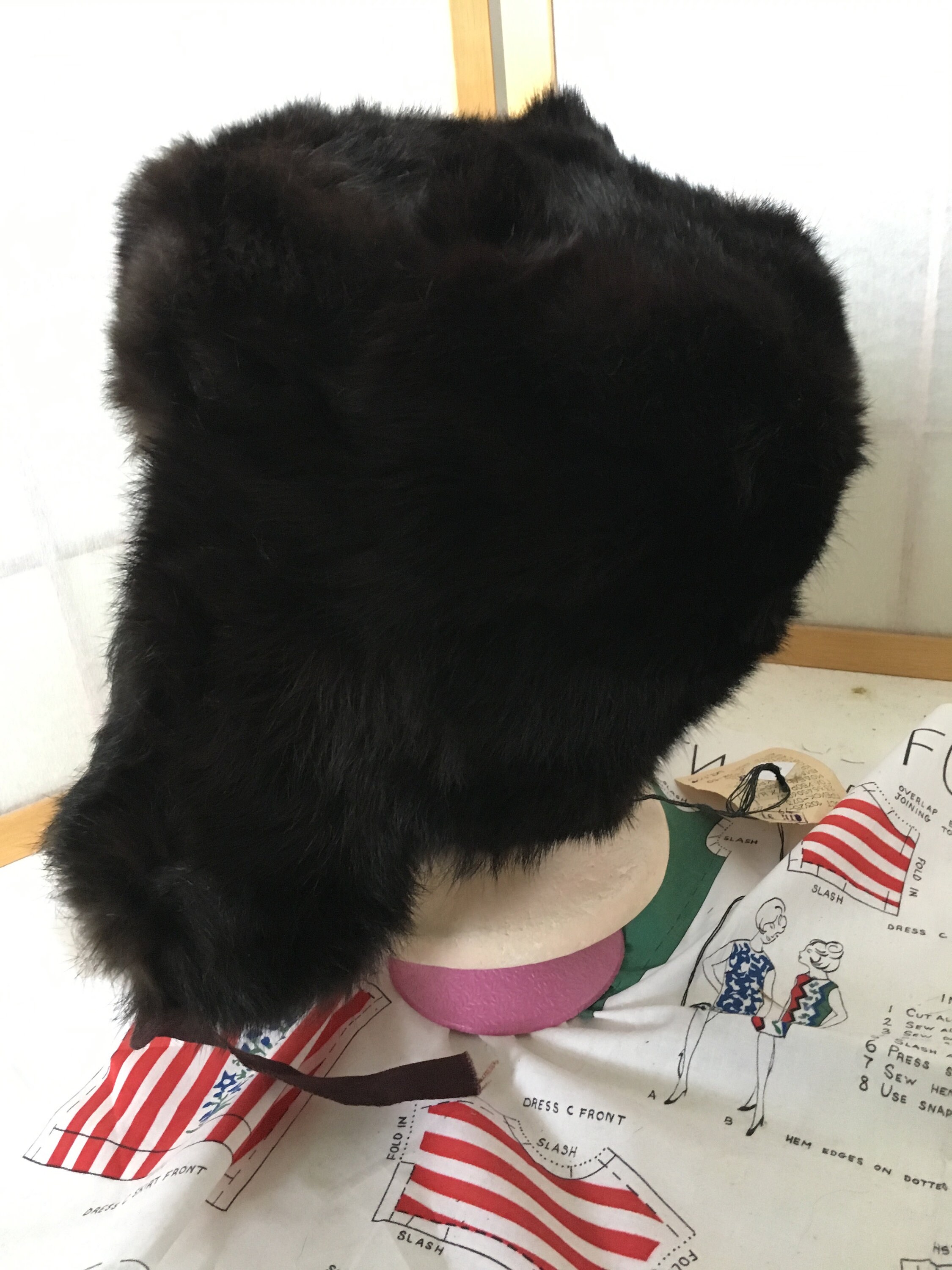 Vintage 1990's Dark Brown Dead Stock Winter Russian Real Rabbit