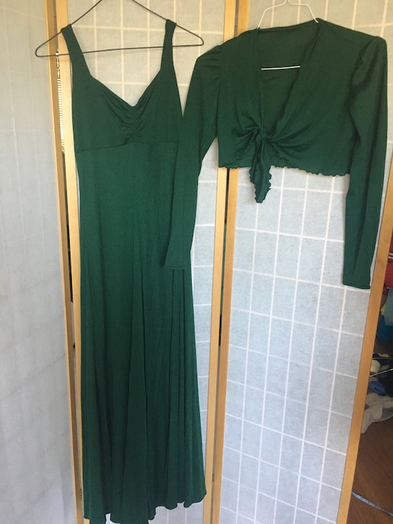 Vintage 1970's Emerald Green Stretch Maxi Long Dress With - Etsy